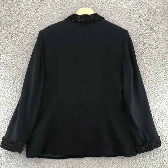 Kasper Blazer Womens 12 Black Leopard Print Velvet Trim Button Up Office Career - Picture 3 of 9